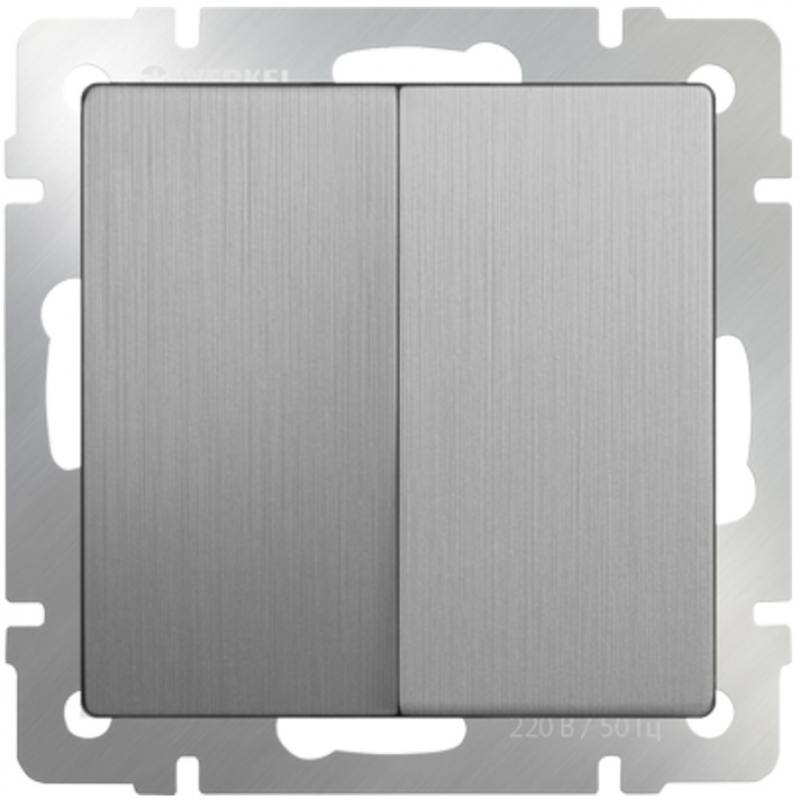 

Выключатель двухклавишный серебряный рифленый WL09-SW-2G 4690389085147
