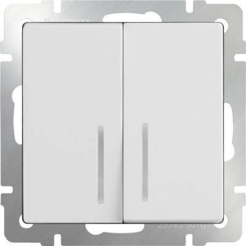 

Выключатель двухклавишный проходной с подсветкой белый WL01-SW-2G-2W-LED 4690389059186