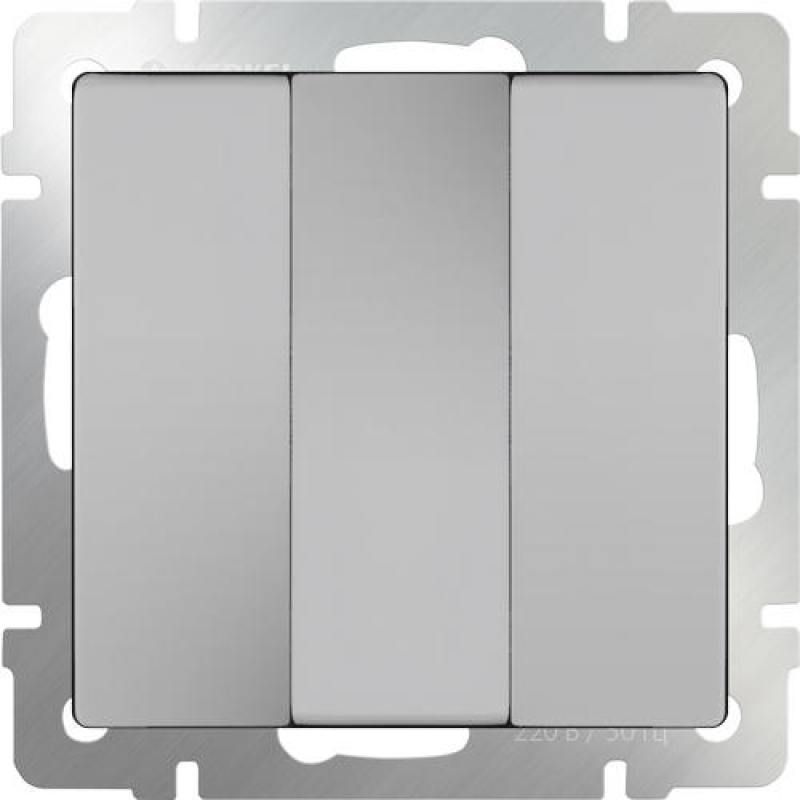 

Выключатель трехклавишный серебряный WL06-SW-3G 4690389073441