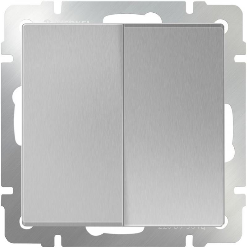 

Выключатель двухклавишный проходной серебряный WL06-SW-2G-2W 4690389053849