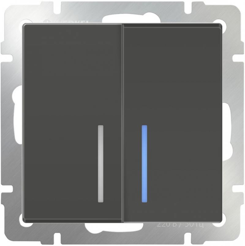 

Выключатель двухклавишный с подсветкой серо-коричневый WL07-SW-2G-LED 4690389054037