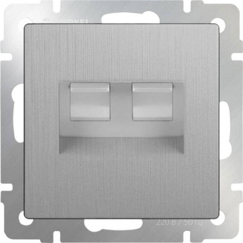 

Розетка телефонная RJ-11 и Ethernet RJ-45 серебряная рифленая WL09-RJ11-45 4690389085055