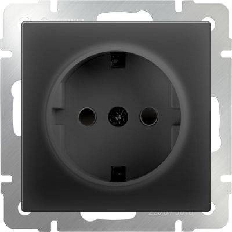 

Розетка с заземлением и шторками черный матовый WL08-SKGS-01-IP44 4690389054228