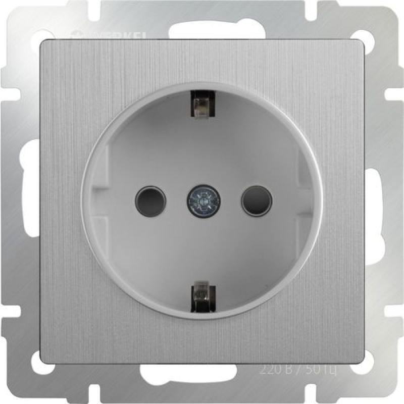 

Розетка с заземлением и шторками серебряная рифленая WL09-SKGS-01-IP44 4690389085086