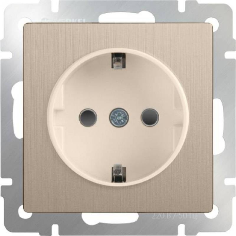 

Розетка с заземлением и шторками шампань рифленая WL10-SKGS-01-IP44 4690389085253
