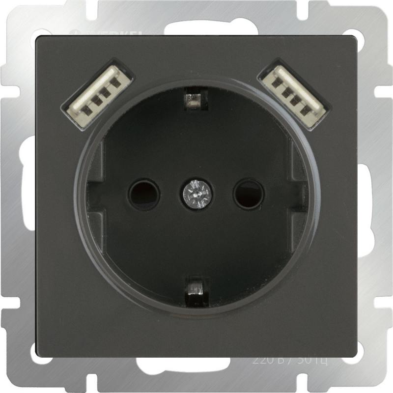 

Розетка с заземлением, шторками и USBx2 серо-коричневая WL07-SKGS-USBx2-IP20 4690389073229