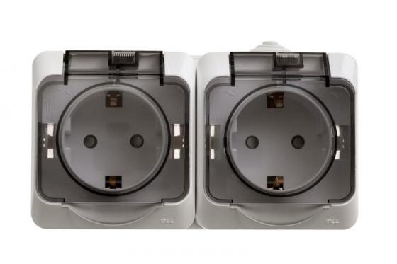 

Блок SCHNEIDER ELECTRIC PA16-244B Этюд оп 2-м розетка с заземл. защ. шторки IP44 бел.