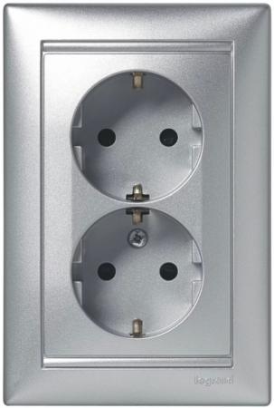 

Legrand 770127 Розетка двойная (моноблок) Valena с заземлением, с защитными шторками, алюминий