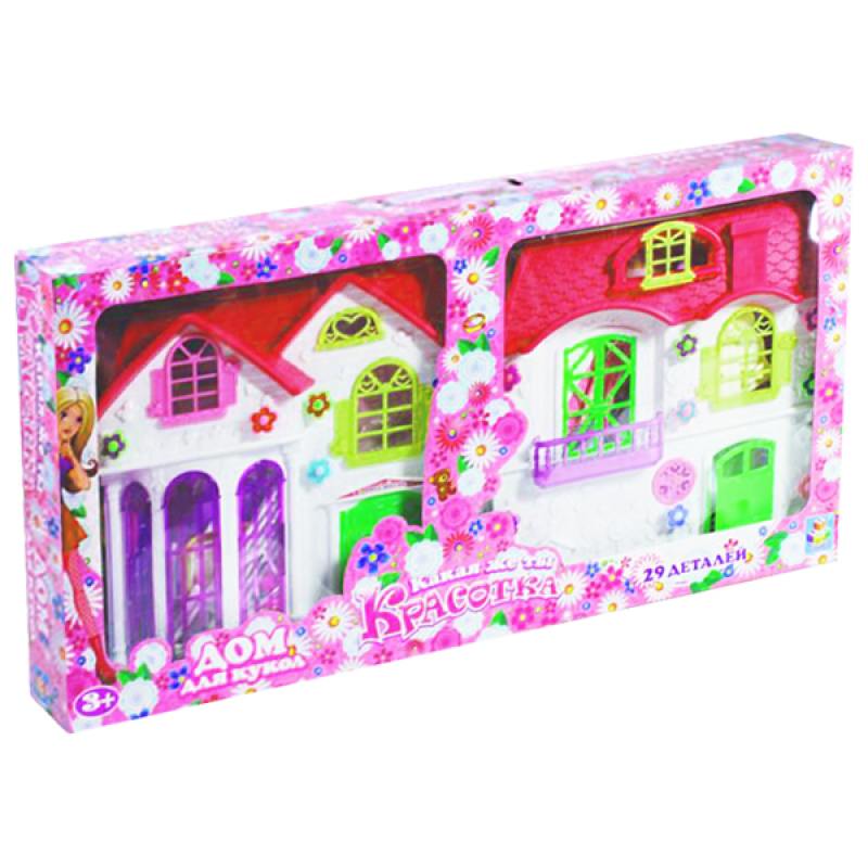 

1toy Красотка дом для кукол с меб.,2 секции,28 дет, кор. Т56586