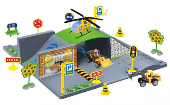 

Парковка 1toy Стройка, мастаб 1:64, 28 деталей, 2 машины, вертолёт, коробка Т59296