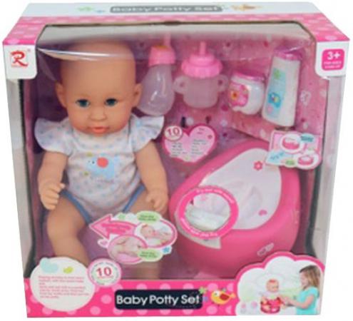 

Пупс Shantou Gepai Baby Potty в синем боди 40 см со звуком писающая пьющая 8933