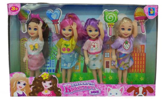 

1toy "Красотка mini" Игр.набор из 4х кукол 13 см с аксес-ми для волос,26х16 см.,кор.