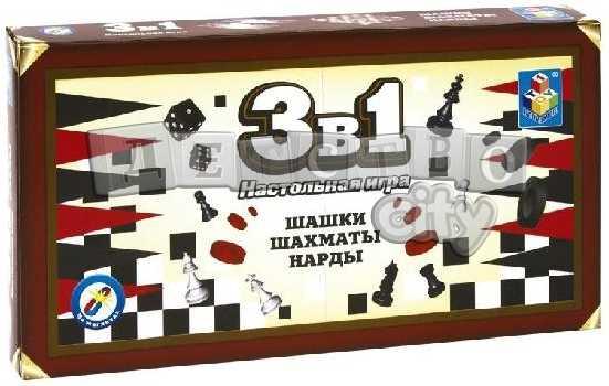 

1toy Игра насTольная 3в1 "Шашки/шахмаTы/нарды" на магниTе 25х13,2х3,5см