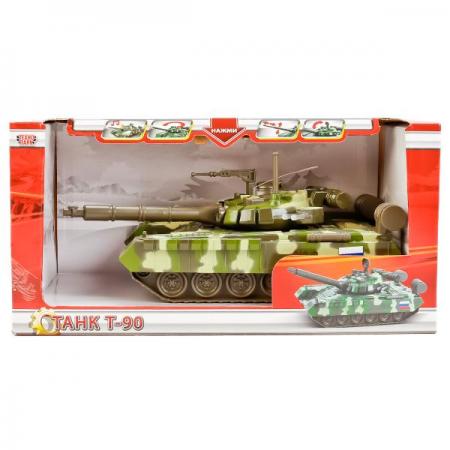 

ТАНК "ТЕХНОПАРК" T-90, СВЕТ+ЗВУК, ВРАЩАЕТСЯ БАШНЯ, ЦВЕТ В АССОРТ. В РУСС. КОР. в кор.2*12шт