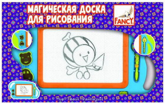 

Доска для рисования FANCY,42*27см, ч/б поле для рисования, в наборе: штампики, стилус для рисовани