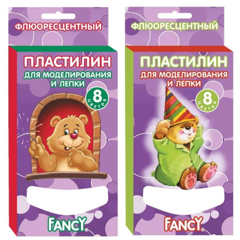 

Пластилин FANCY флюоресцентый, 8 цв, 60 гр, карт. уп. с европодвесом, 2 дизайна