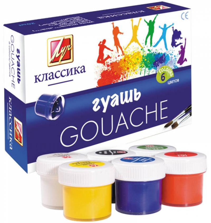 

Гуашь КЛАССИКА, 6 цв., 20мл.