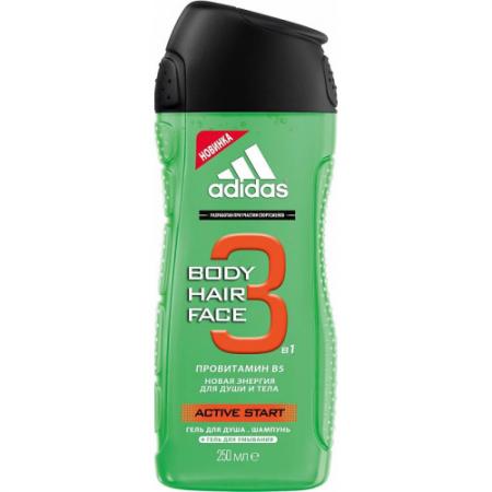 

Adidas Body-Hair-Face Active Start гель для душа, шампунь и гель для умывания для мужчин 250 мл