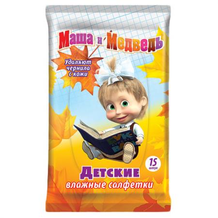 

МАША и МЕДВЕДЬ Салфетки влажные детские школьные 15 шт.
