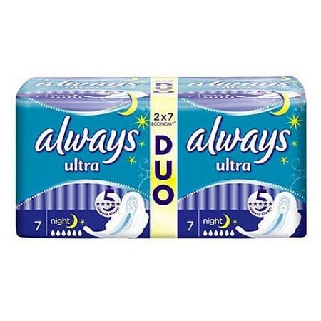 

ALWAYS Ultra Женские гигиенические прокладки Night Duo 14шт