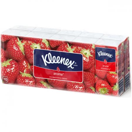

Платочки носовые Kleenex Aroma Клубника 10 шт 3-ех слойная ароматизированная
