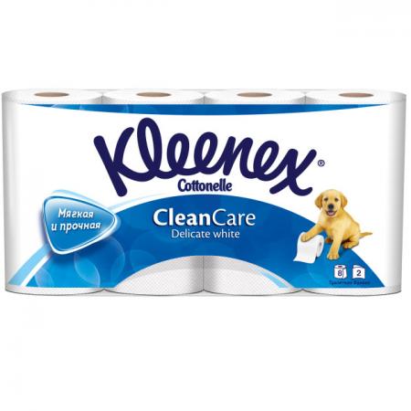 

Бумага туалетная Kleenex Clean Care Delicate white 8 шт 2-ух слойная растворяются в воде 9450008