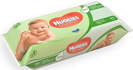 

HUGGIES Салфетки влажные детские Ультра Комфорт Алоэ 64шт