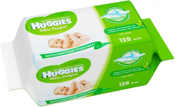 

HUGGIES Салфетки влажные детские Ультра Комфорт Алоэ Дуо 2*64шт
