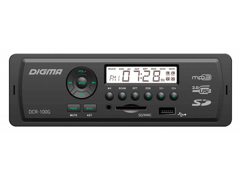 

Автомагнитола Digma DCR-100G USB MP3 FM 1DIN 4x45Вт черный