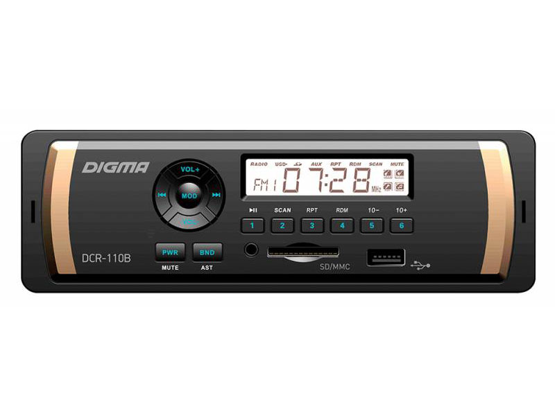

Автомагнитола Digma DCR-110B USB MP3 FM 1DIN 4x45Вт черный