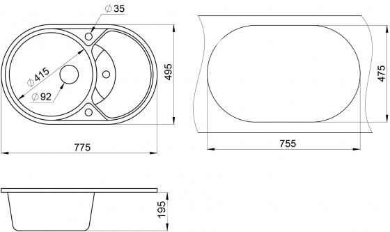

Габариты мойки 775x495 мм; Размер чаши D415 мм; Комплектация Сливная арматура, клапан 3 1/2 дюйма, с