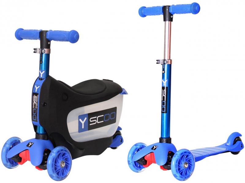 

Самокат-каталка трехколёсный Y-SCOO Mini Jump&Go синий со светящимися колесами