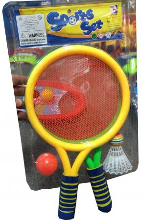 

1toy набор для игры с мячом, 2 ракетки с сеткой, волан, мячик, блистер