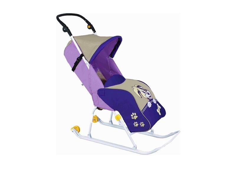 

Санки-коляска RT Комфорт Люкс 11 Любопытный щенок с колесиками и муфтой до 50 кг сталь сиреневый