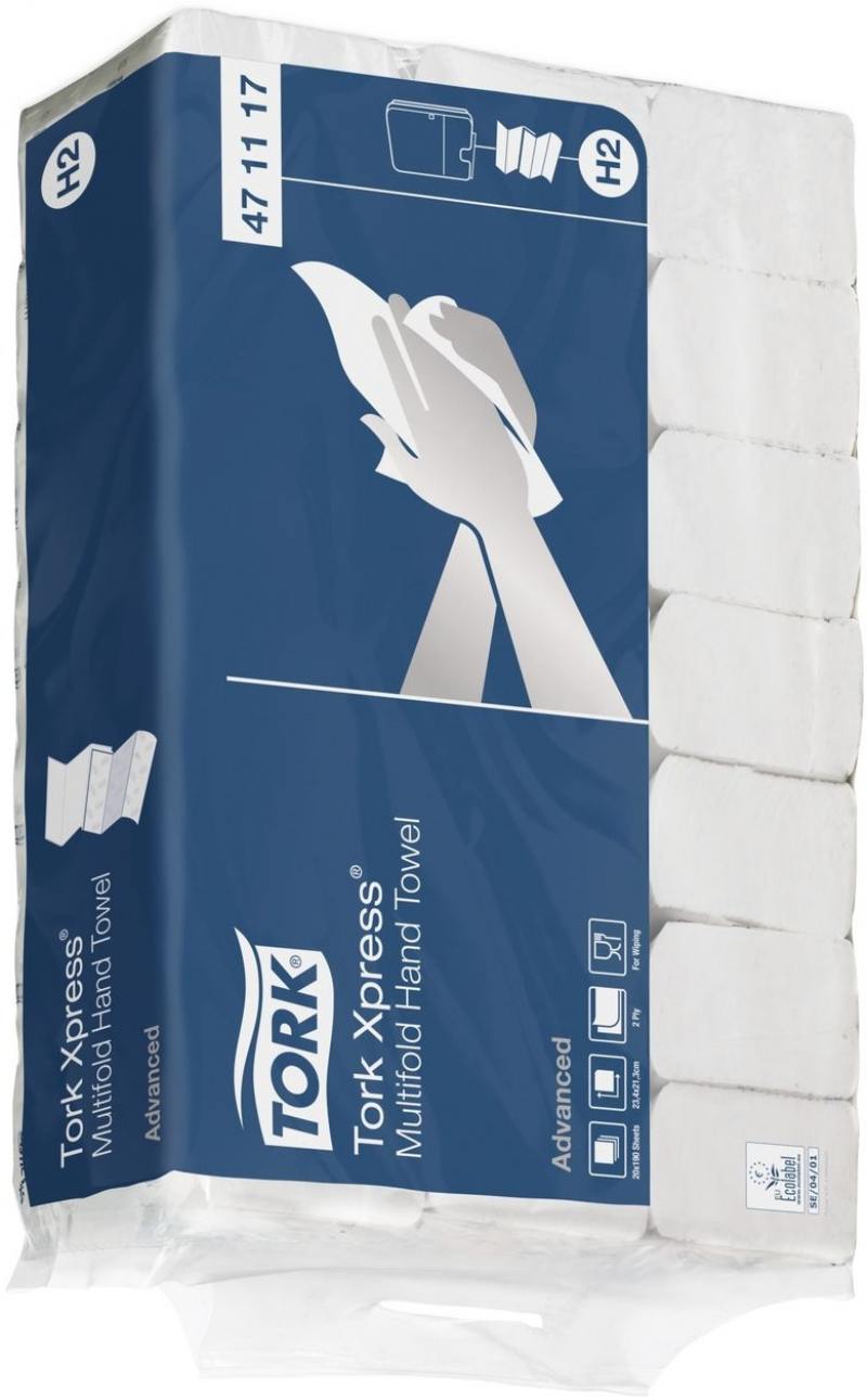 

Полотенца бумажные TORK Xpress, Н2 сложения Multifold, 2-сл., Z-сложение, 23,4х21,3 см, 190 л, белые