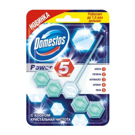 

DOMESTOS Блок для очищения унитаза Power 5 с хлором Кристальная чистота 55гр