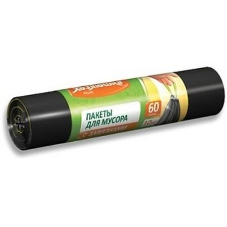 

ХОЗЯЮШКА Мила Пакеты для мусора 60л 10шт с завязками в рулоне ПВД 25мкм